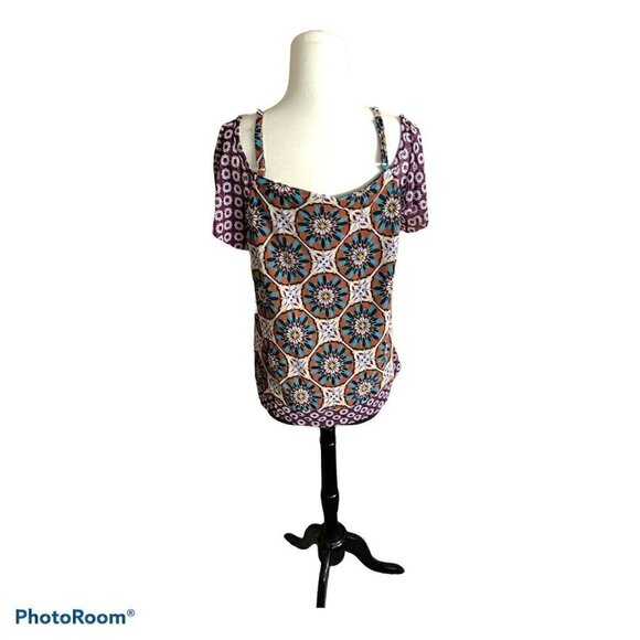 Women’s Medium INC International Concepts Brown & Purple Tank Top Blouse - Picture 5 of 6